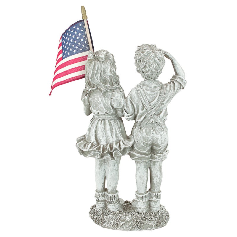 Design Toscano QM7512030 Patriotic Flag Children Statue,Antique Stone - Image 4